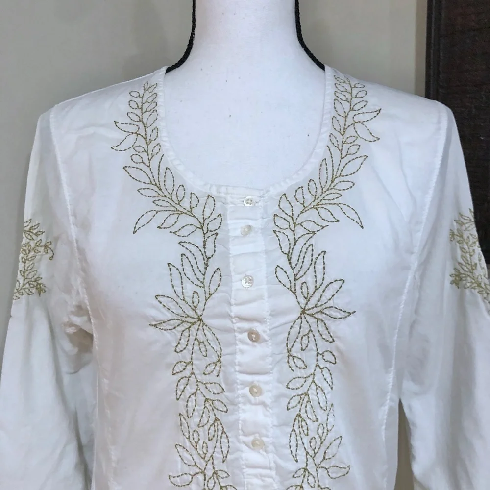 *J. CREW* White Embroidered Long Sleeve Top Size XS